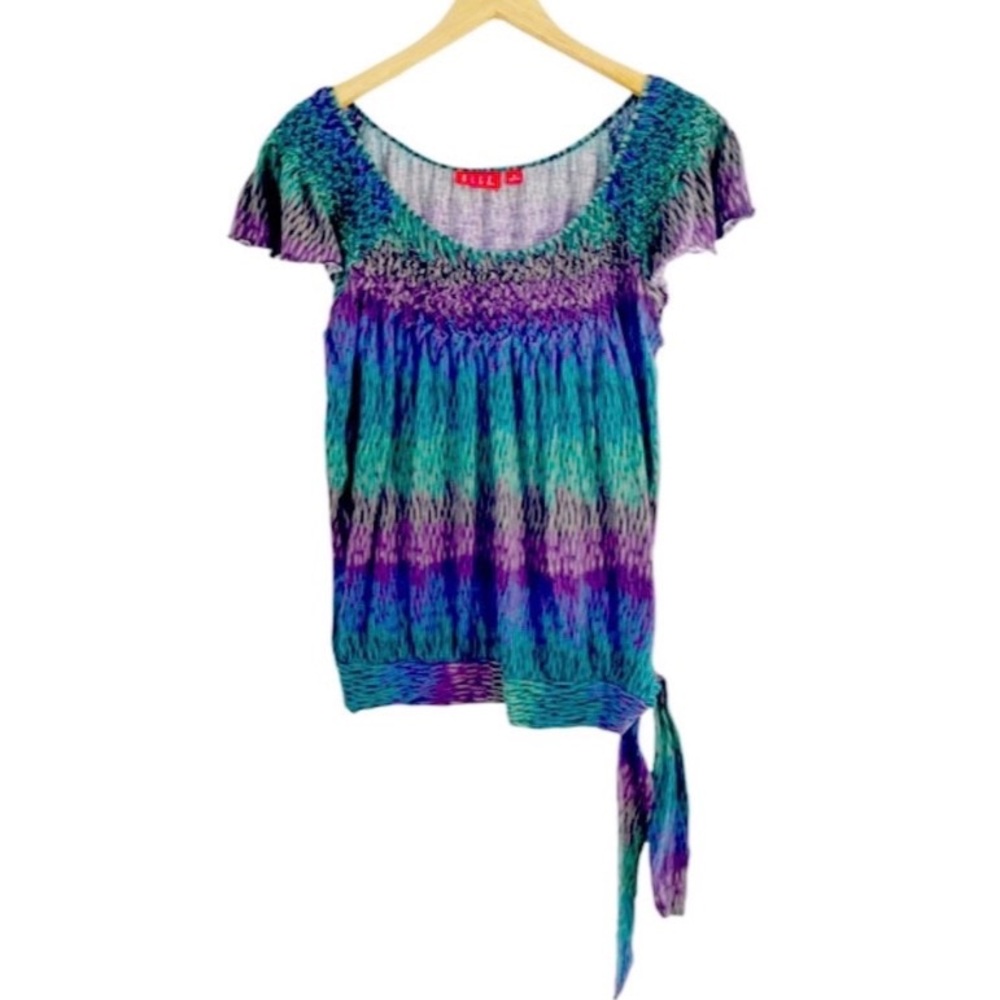 Elle Multicolor Side Tie Flutter Sleeves Top, Size Medium